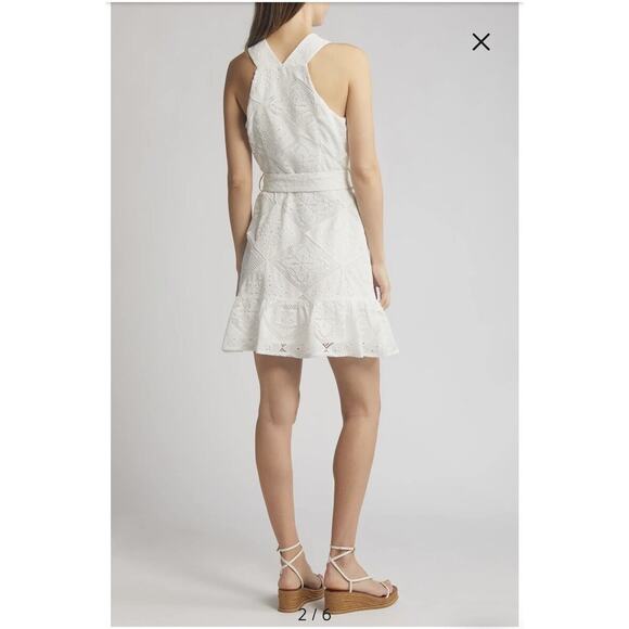 Ciebon Braylee White Eyelet Belted High Neck Dress SZ S - Picture 2 of 11